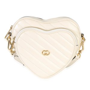 Mystic White Matelasse Calfskin Diagonal Mini Interlocking G Heart