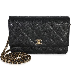 Black Quilted Caviar CC Wallet On Chain