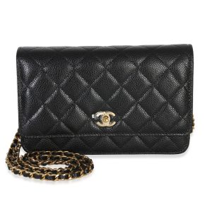 Black Quilted Caviar CC Wallet On Chain