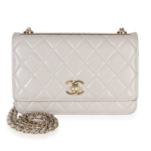 Light Grey Quilted Lambskin Trendy CC Wallet On Chain