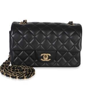 Black Quilted Lambskin Mini Rectangular Flap Bag
