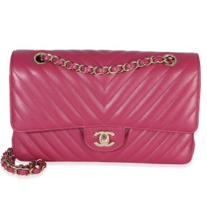 Fuchsia Chevron Lambskin Medium Classic Double Flap Bag