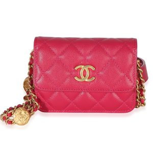 Pink Quilted Caviar Twist Your Buttons Coin Purse With Chain