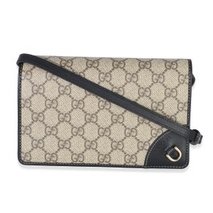 Black Beige GG Supreme Monogram Textured Calfskin Emblem Super Mini Bag