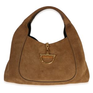 Brown Suede Horsebit Maxi Shoulder Bag