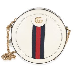 Mystic White Textured Calfskin Web Mini Ophidia Round Bag