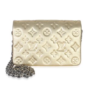 Gold Metallic Embossed Lambskin Monogram Pochette Coussin