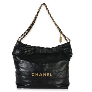 Black Quilted Shiny Calfskin Small Chanel 22 Hobo