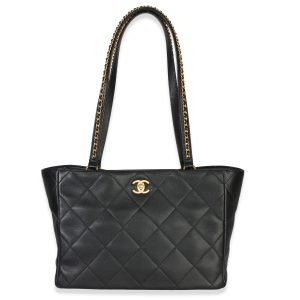 Black Quilted Calfskin Book Pocket Shopping Tote