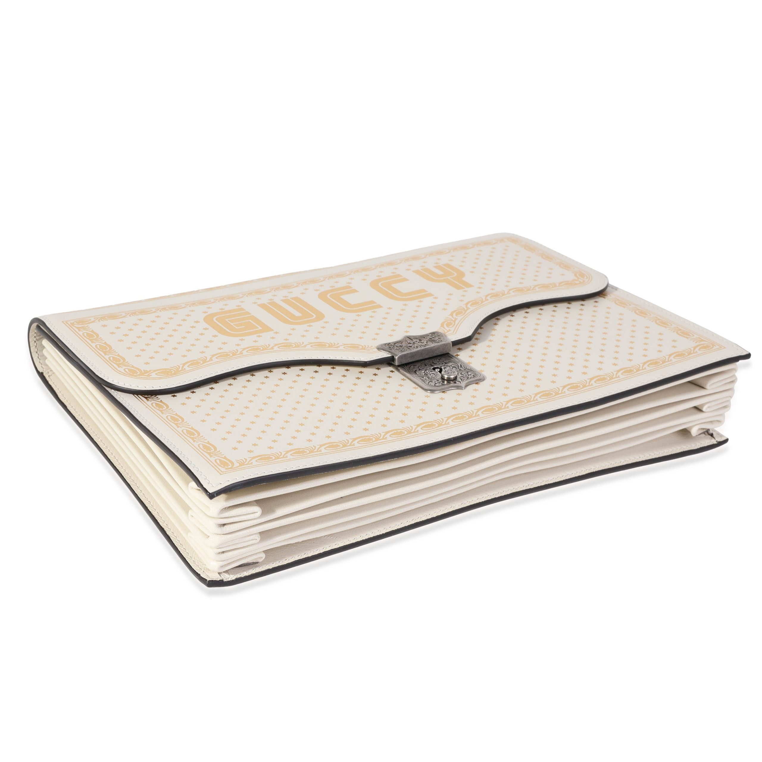 x Sega Mystic White Star Printed Calfskin GUCCY Portfolio Clutch - 图片 4