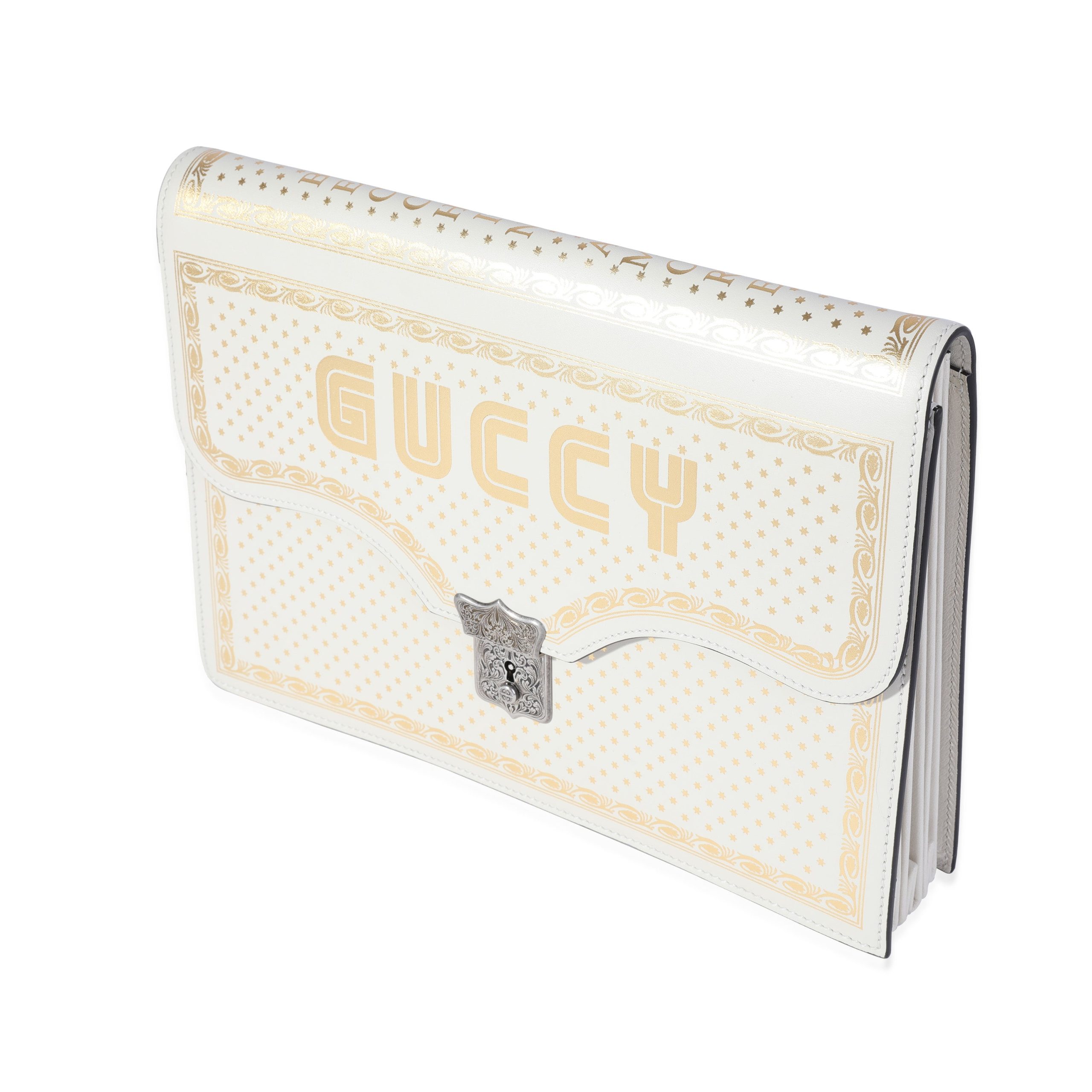 x Sega Mystic White Star Printed Calfskin GUCCY Portfolio Clutch - 图片 2