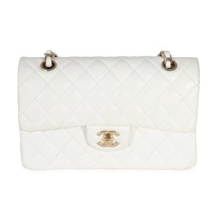 White Quilted Caviar Small Classic Double Flap Handbag