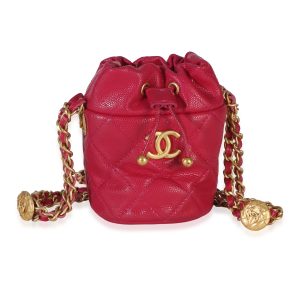 Fuchsia Quilted Caviar Twist Your Buttons Mini Bucket Bag