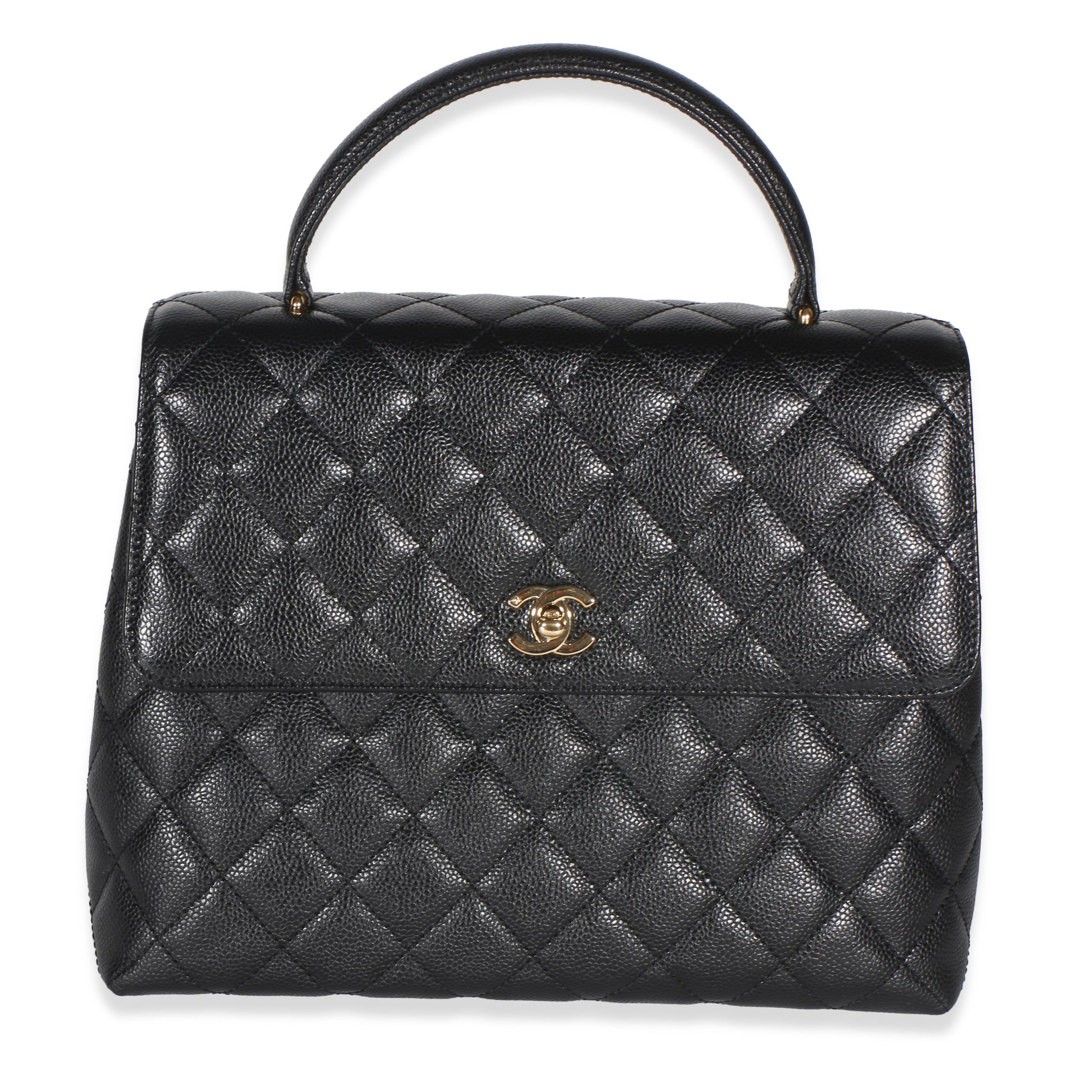 Vintage 24k Black Quilted Caviar Kelly Top Handle Bag