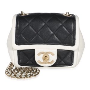 Bi-Color Black White Quilted Lambskin Mini Graphic Flap Bag