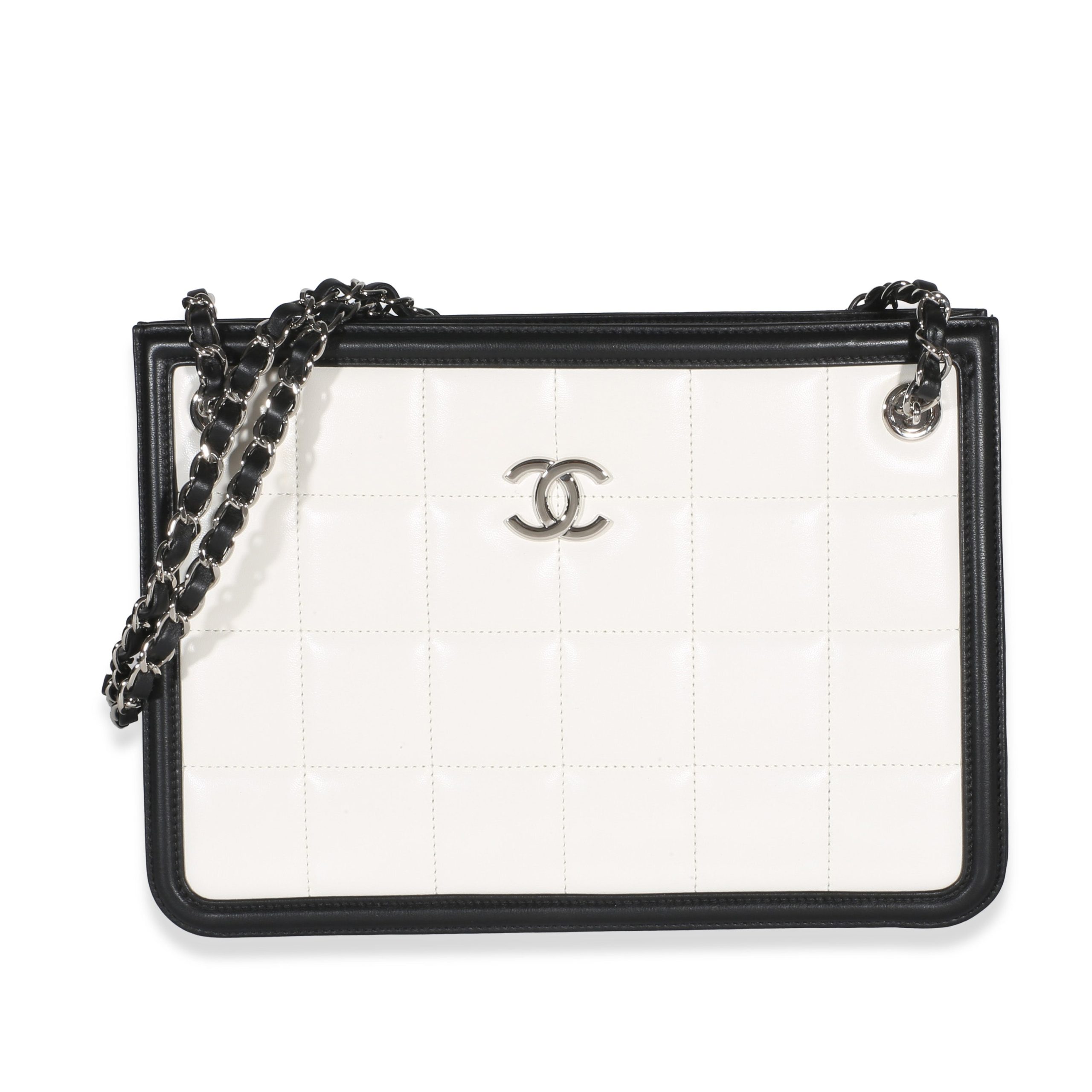 Bi-color Black White Quilted Calfskin Chocolate Bar Small Tote