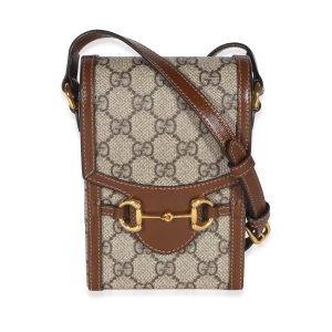 Beige GG Supreme Monogram Mini Horsebit 1955 Crossbody Bag