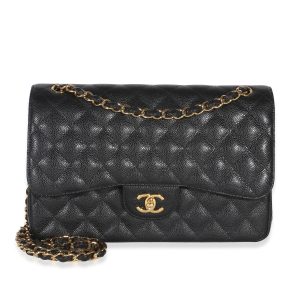 Black Quilted Caviar Jumbo Double Flap Bag