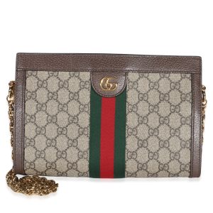 Beige GG Supreme Monogram Web Small Ophidia Chain Shoulder Bag
