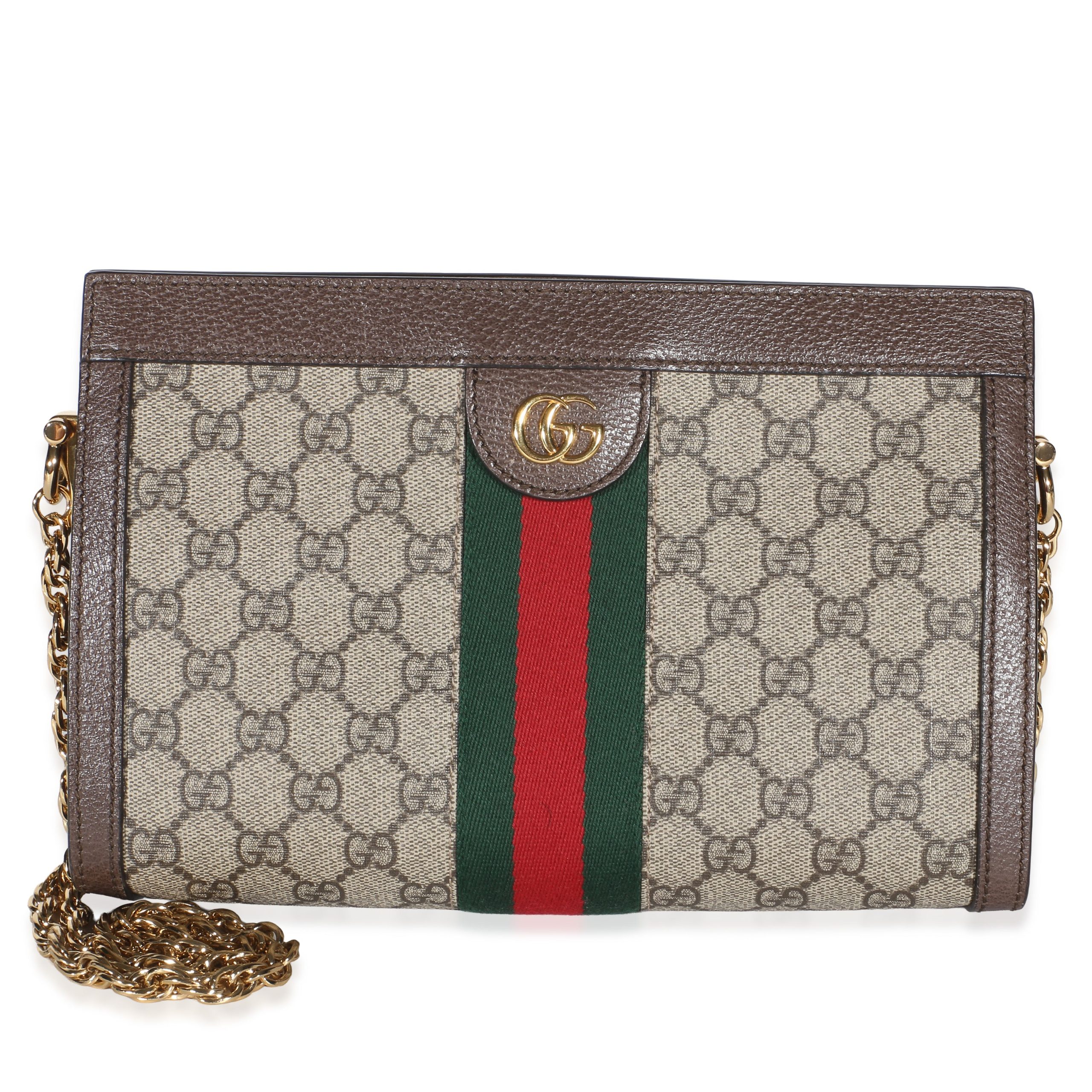 Beige GG Supreme Monogram Web Small Ophidia Chain Shoulder Bag