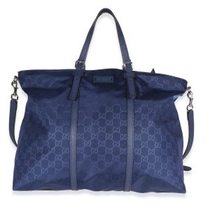 Navy Nylon Monogram Dollar Calfskin Large Vertical Tote