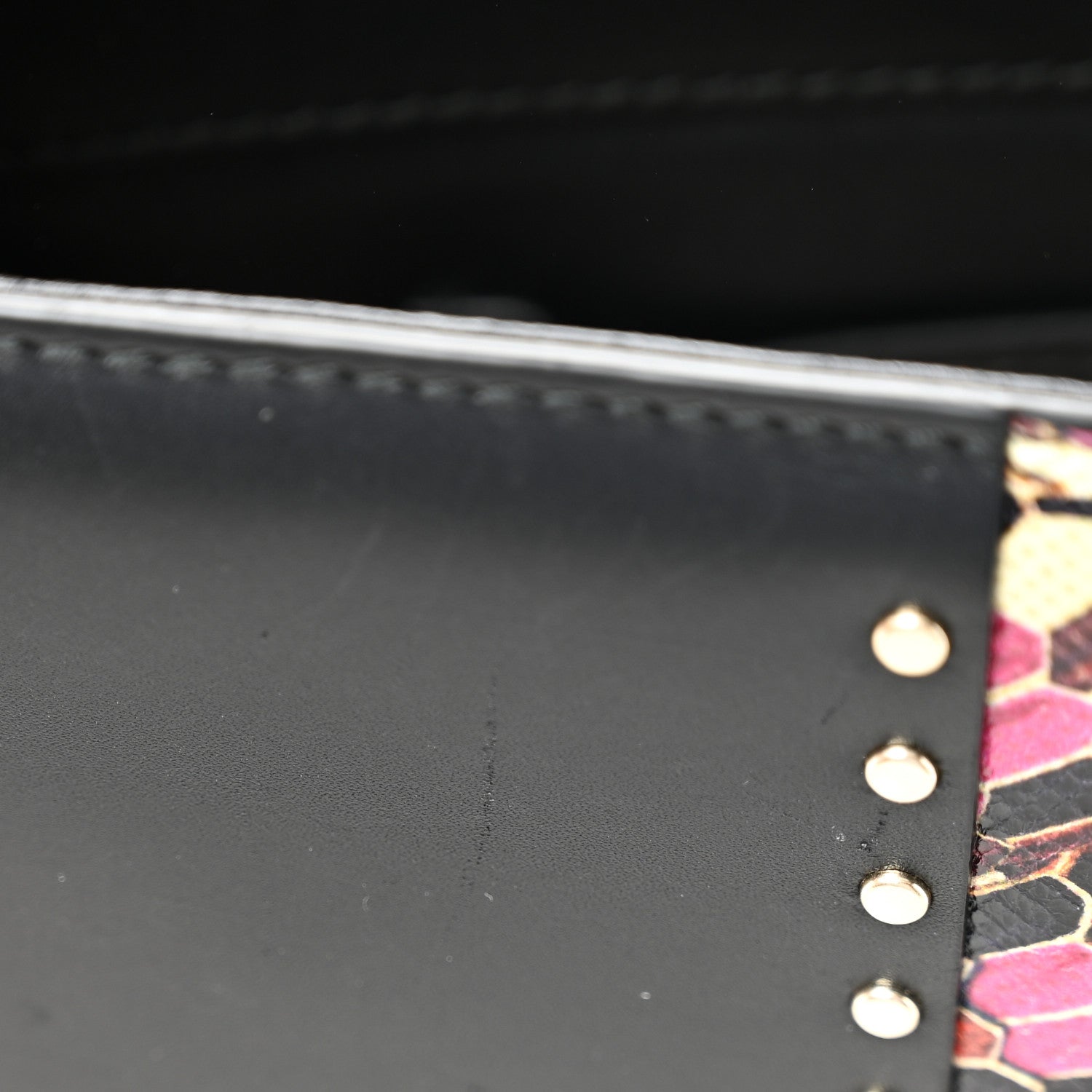 Calfskin Karung Studded Serpenti Forever Shoulder Bag Black Pink Multicolor - Image 11