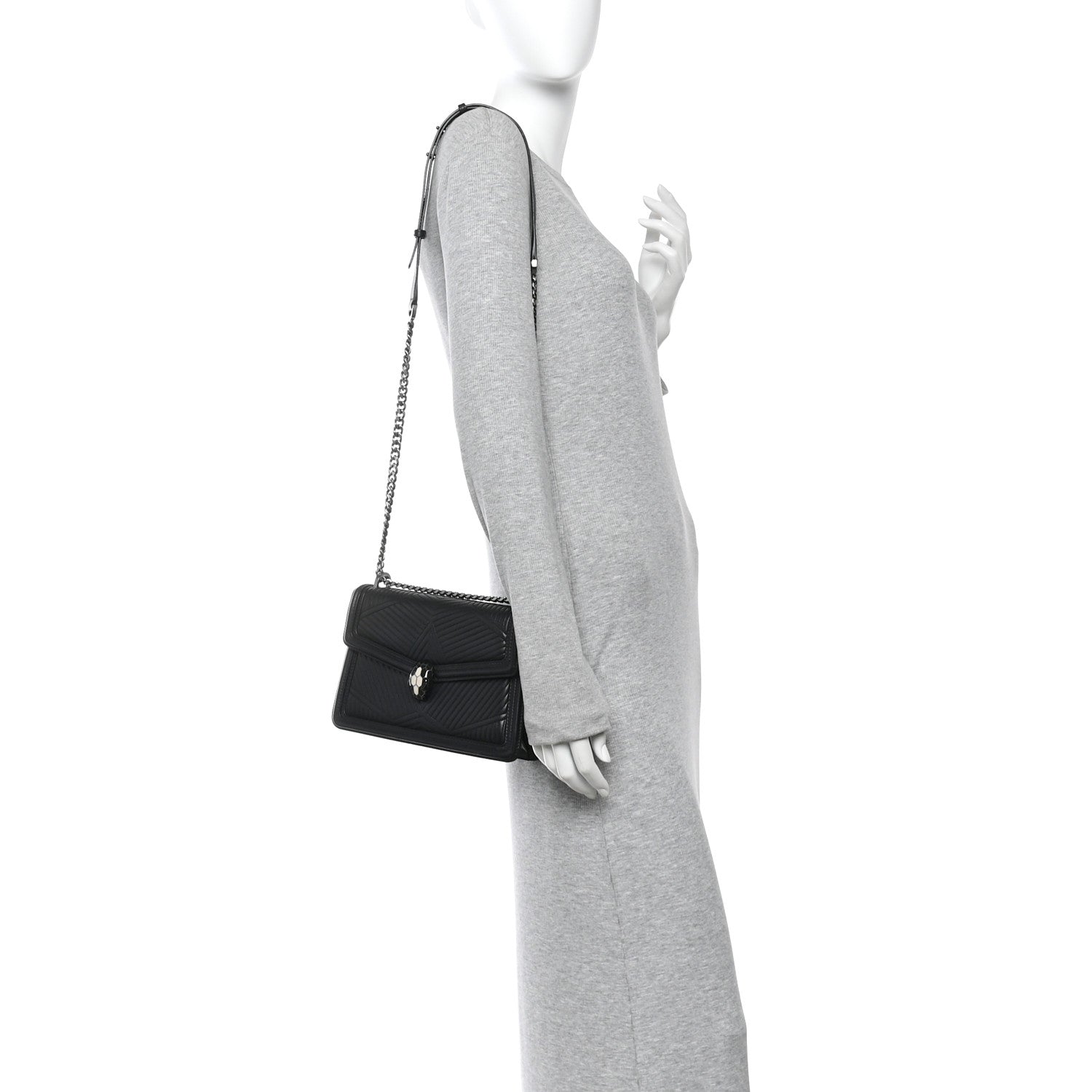 Quilted Nappa Smooth Calfskin Serpenti Forever Diamond Blast Shoulder Bag Black - Image 2