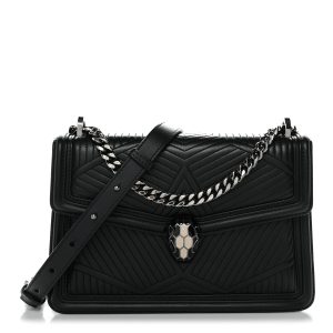 Quilted Nappa Smooth Calfskin Serpenti Forever Diamond Blast Shoulder Bag Black