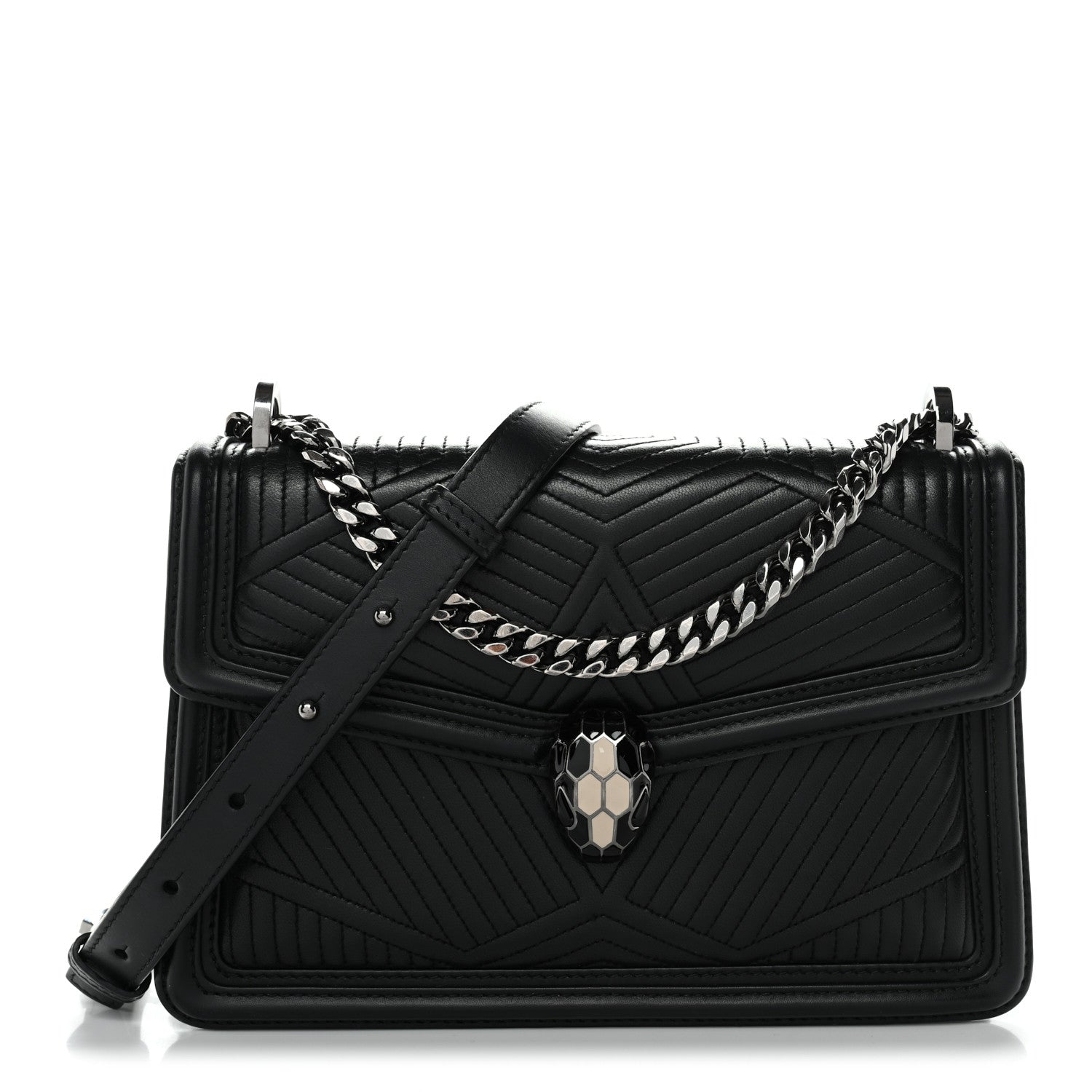 Quilted Nappa Smooth Calfskin Serpenti Forever Diamond Blast Shoulder Bag Black