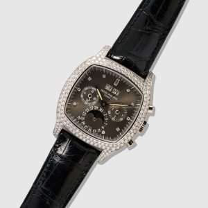 Patek Philippe White Gold Perpetual Calendar Chronograph Diamond Watch Ref. 5021, Likely Unique