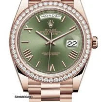 Rolex 2022 Day-Date 40mm Olive Dial Diamond Bezel 228345rbr