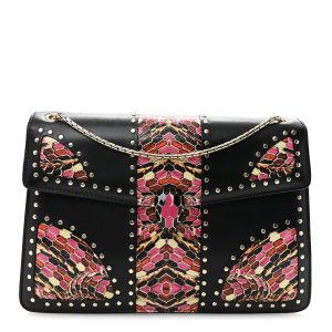 Calfskin Karung Studded Serpenti Forever Shoulder Bag Black Pink Multicolor