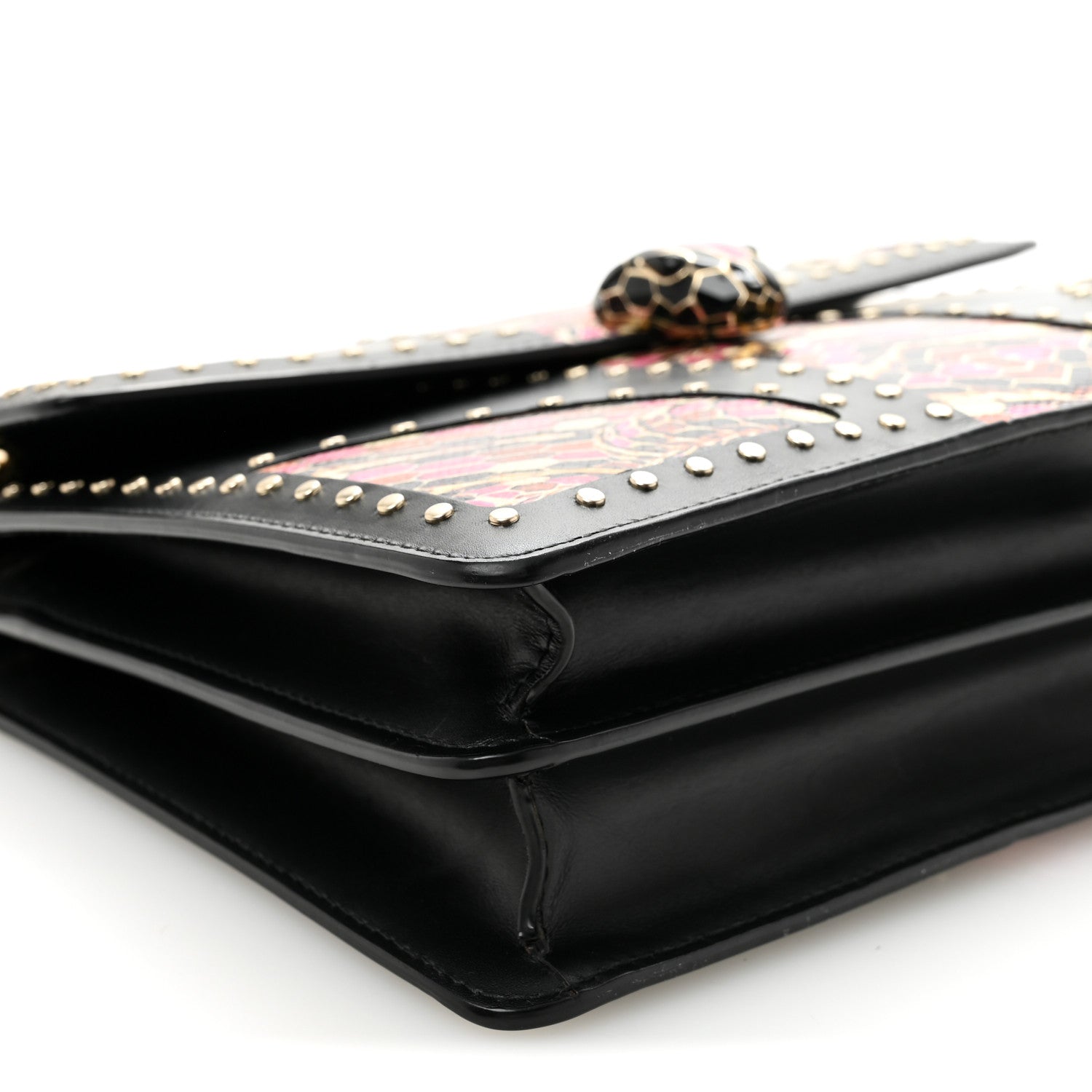 Calfskin Karung Studded Serpenti Forever Shoulder Bag Black Pink Multicolor - Image 9
