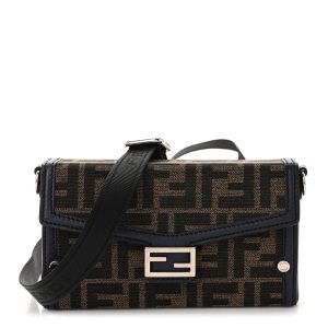 Recycled Fabric Jacquard Vitello King FF 1974 Baguette Soft Trunk Phone Pouch Tobacco Moro Notte
