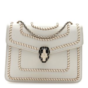 Calfskin Woven Chain Serpenti Forever Crossbody Bag White