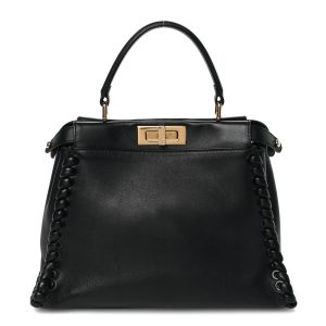 Vitello Seta Lace Up Medium Peekaboo Iconic Satchel Black