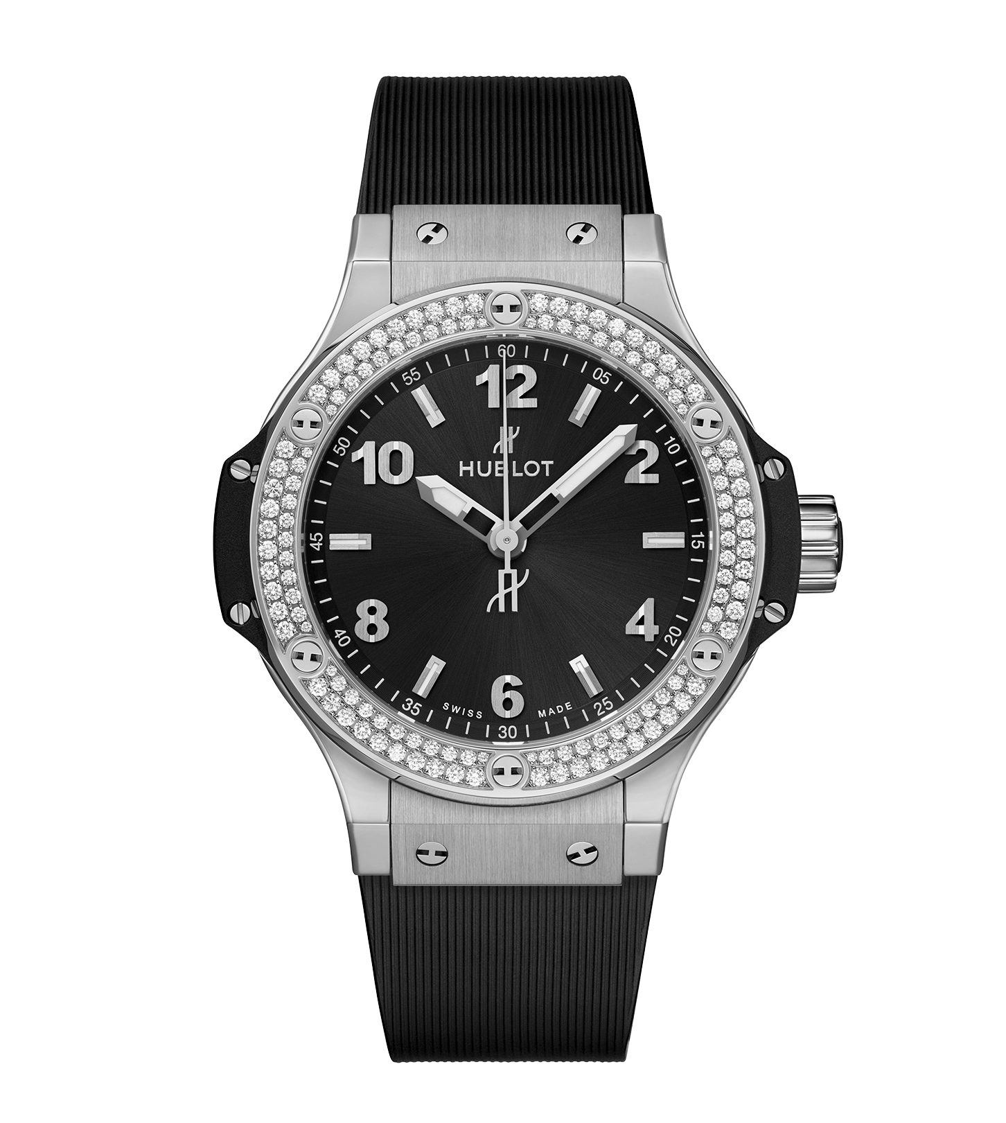Hublot Big Bang Steel Diamonds, 38mm with Black Dial