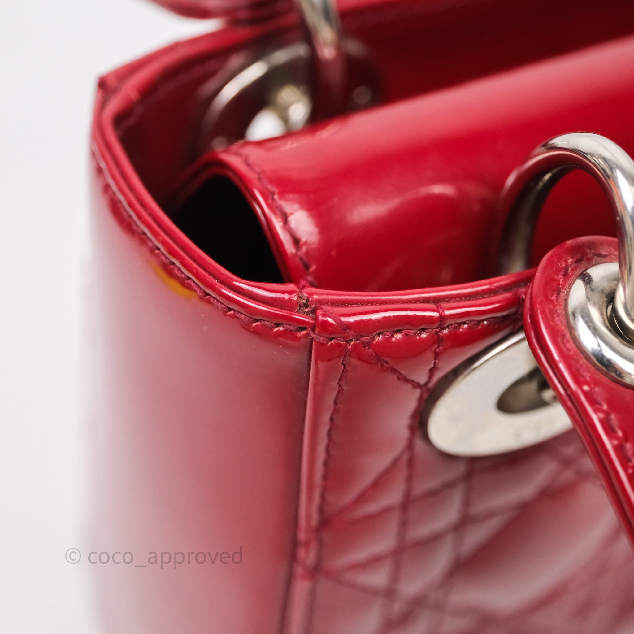Christian Dior Mini Lady Dior Red Patent Cannage Silver Hardware - 图片 18