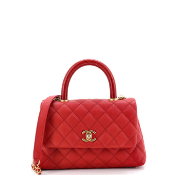 Coco Top Handle Bag Quilted Caviar with Lizard Mini
