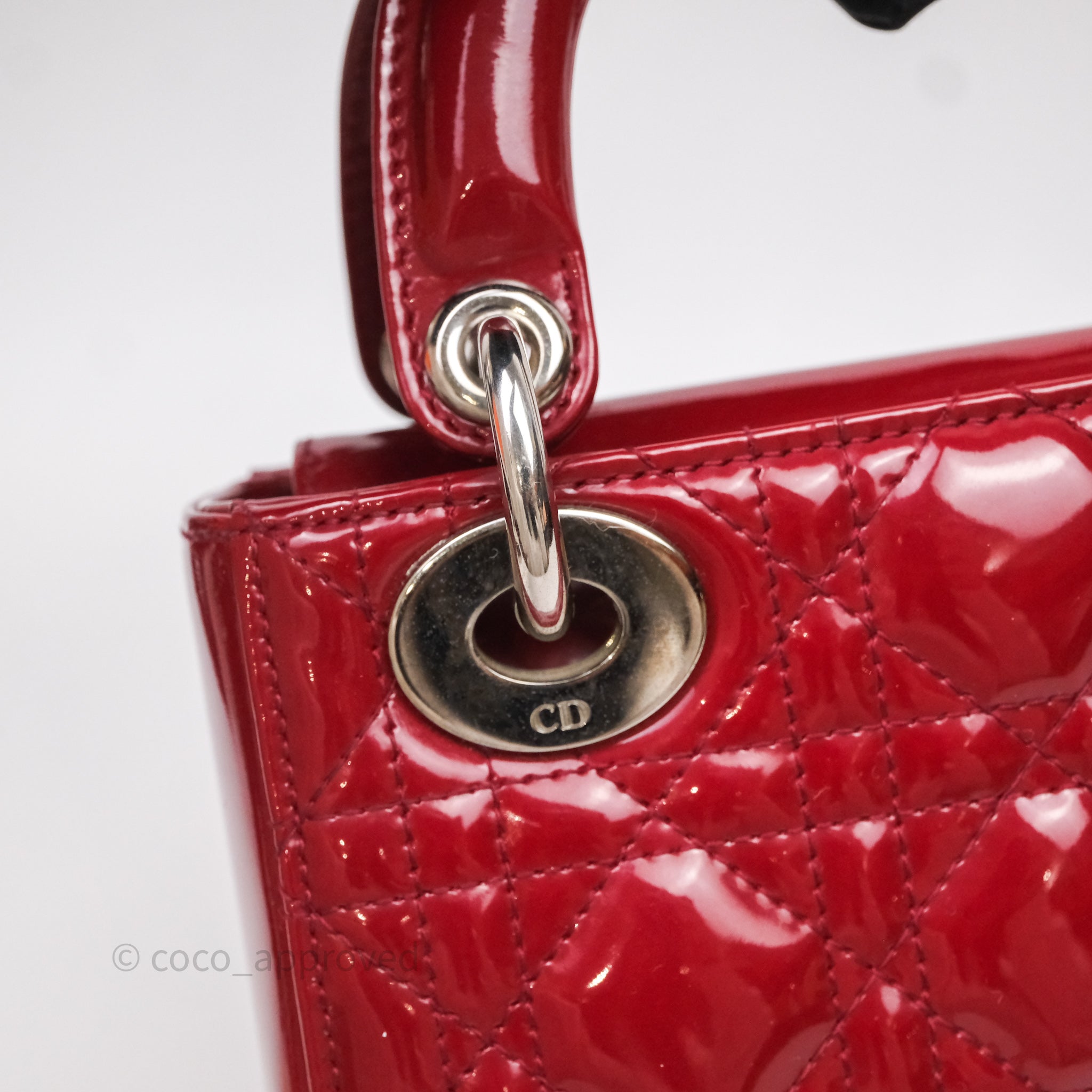 Christian Dior Mini Lady Dior Red Patent Cannage Silver Hardware - 图片 14