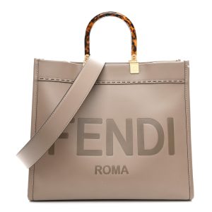 Vitello King Plexiglass Logo Embossed Medium Fendi Sunshine Shopper Tote Tortora