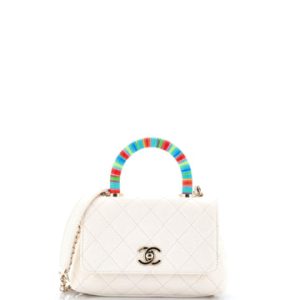 Coco Top Handle Bag Quilted Goatskin with Multicolor Handle Extra Mini