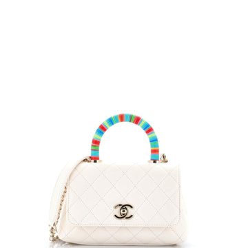 Coco Top Handle Bag Quilted Goatskin with Multicolor Handle Extra Mini