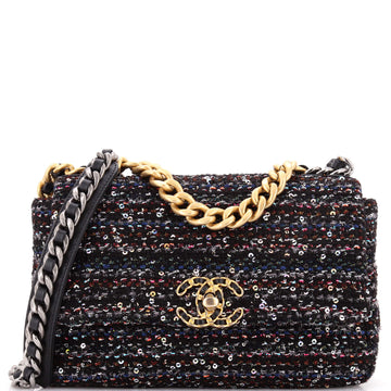 19 Flap Bag Quilted Tweed and Sequins Medium