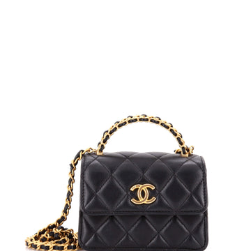 Woven Top Handle CC Flap Clutch on Chain Quilted Lambskin Small