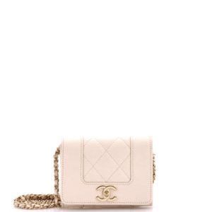 Mademoiselle Vintage Card Holder on Chain Quilted Caviar