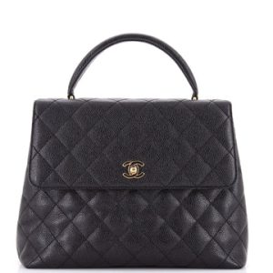Vintage Classic Top Handle Flap Bag Quilted Caviar Jumbo