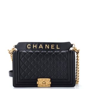Logo Top Handle Boy Flap Bag Quilted Calfskin Old Medium