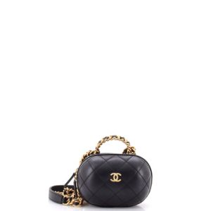 CC Bubble Top Handle Vanity Case with Chain Quilted Lambskin Mini