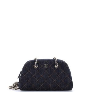 Bowling Clutch with Chain Quilted Denim